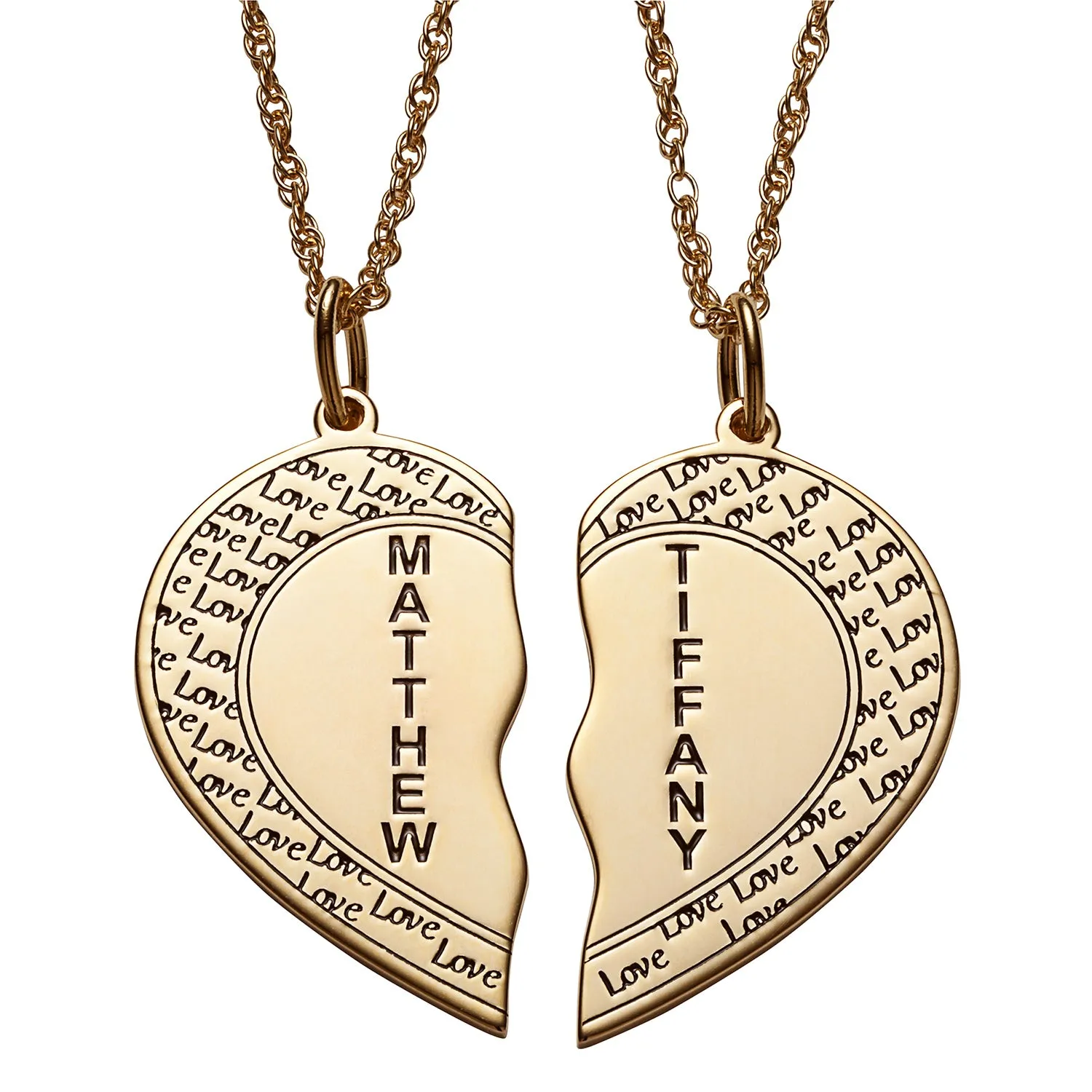 14K Gold over Sterling Couples Name Shareable Heart Necklace sold by Limoges Jewelry product image thumbnail 2