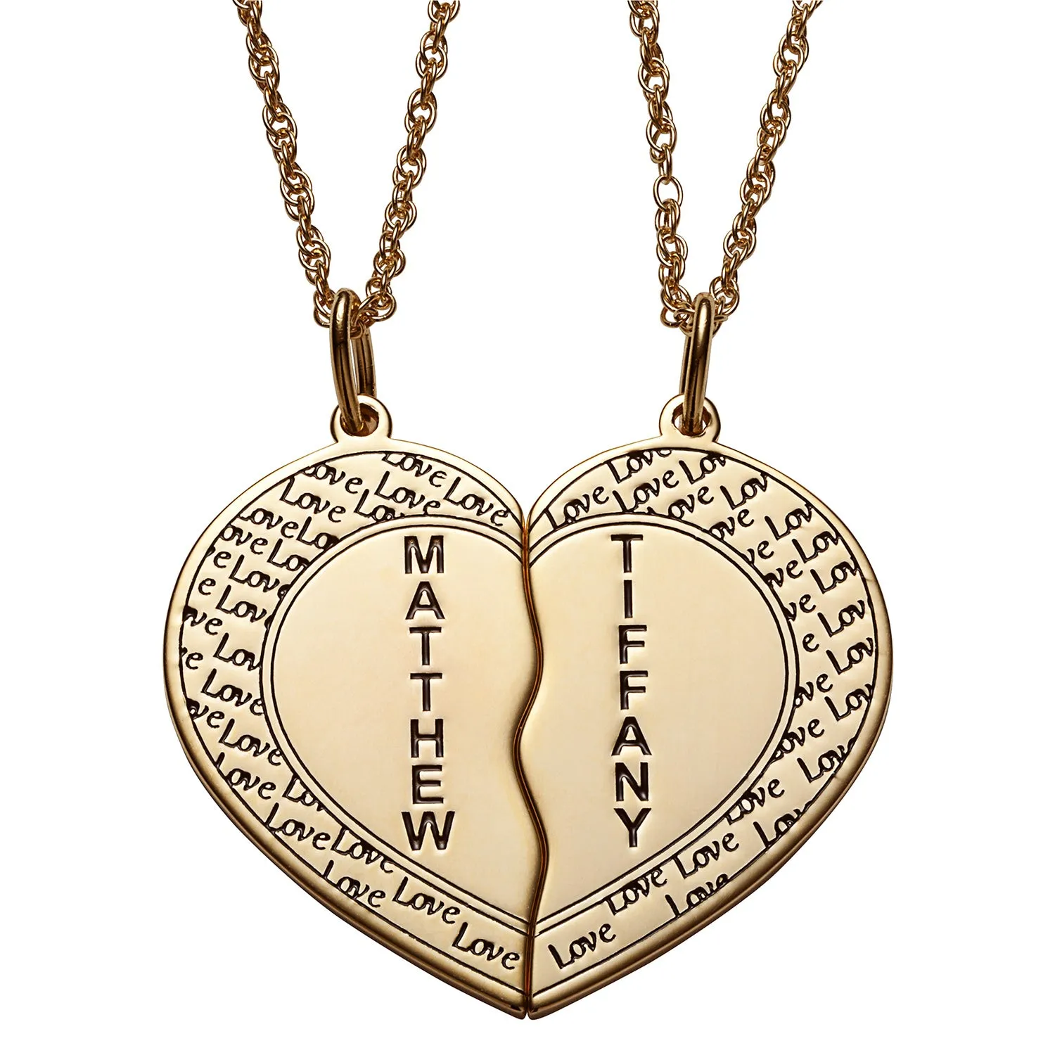 14K Gold over Sterling Couples Name Shareable Heart Necklace sold by Limoges Jewelry