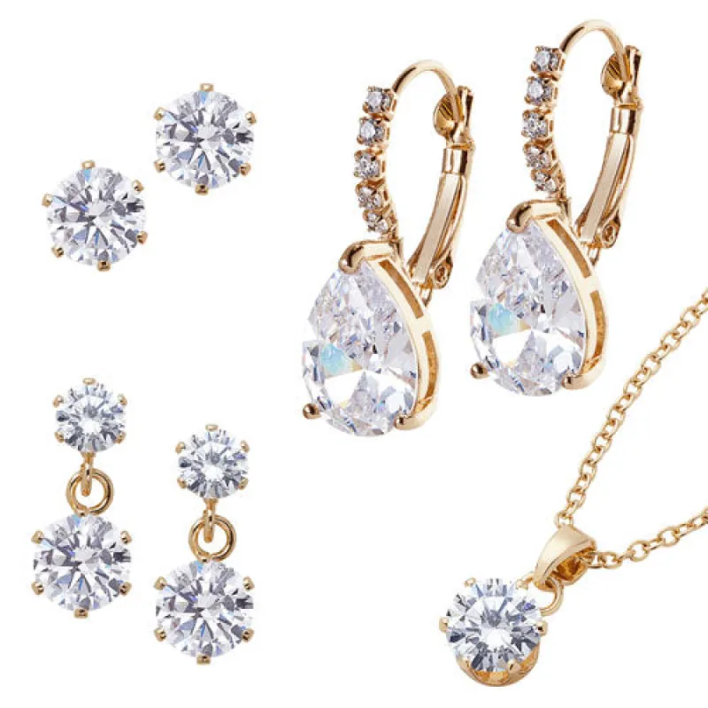 3 Pair CZ Earring Trio Set with Free Necklace - Pierced sold by Limoges Jewelry