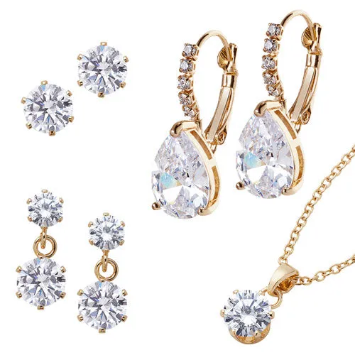 3 Pair CZ Earring Trio Set with Free Necklace - Pierced sold by Limoges Jewelry
