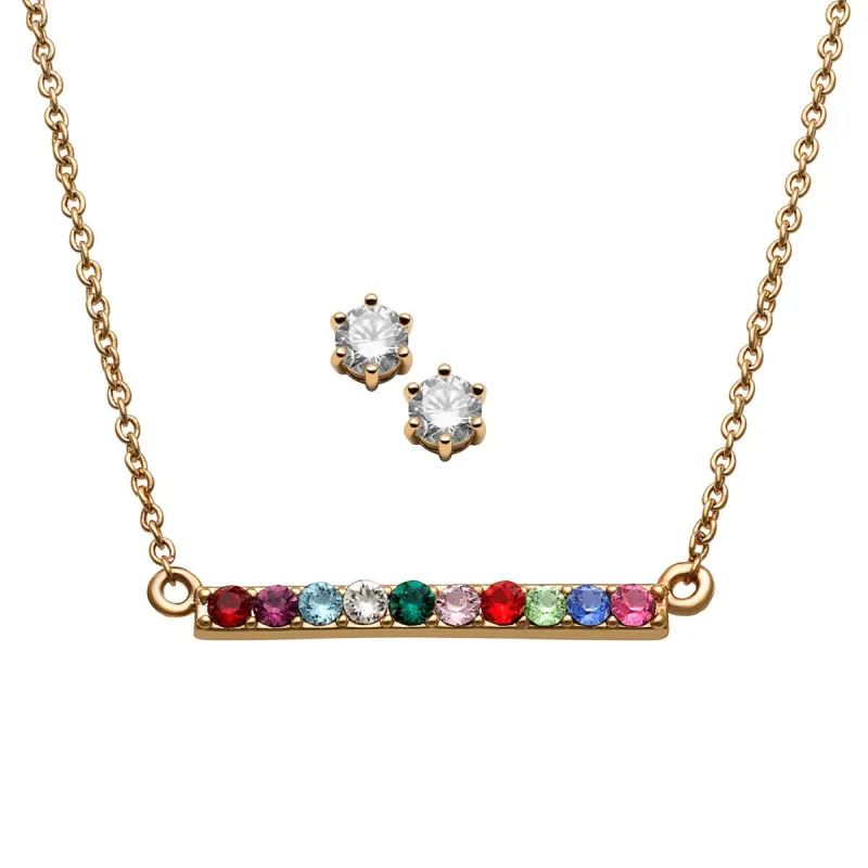 Family Bar Birthstone Pendant with CZ Studs sold by Limoges Jewelry