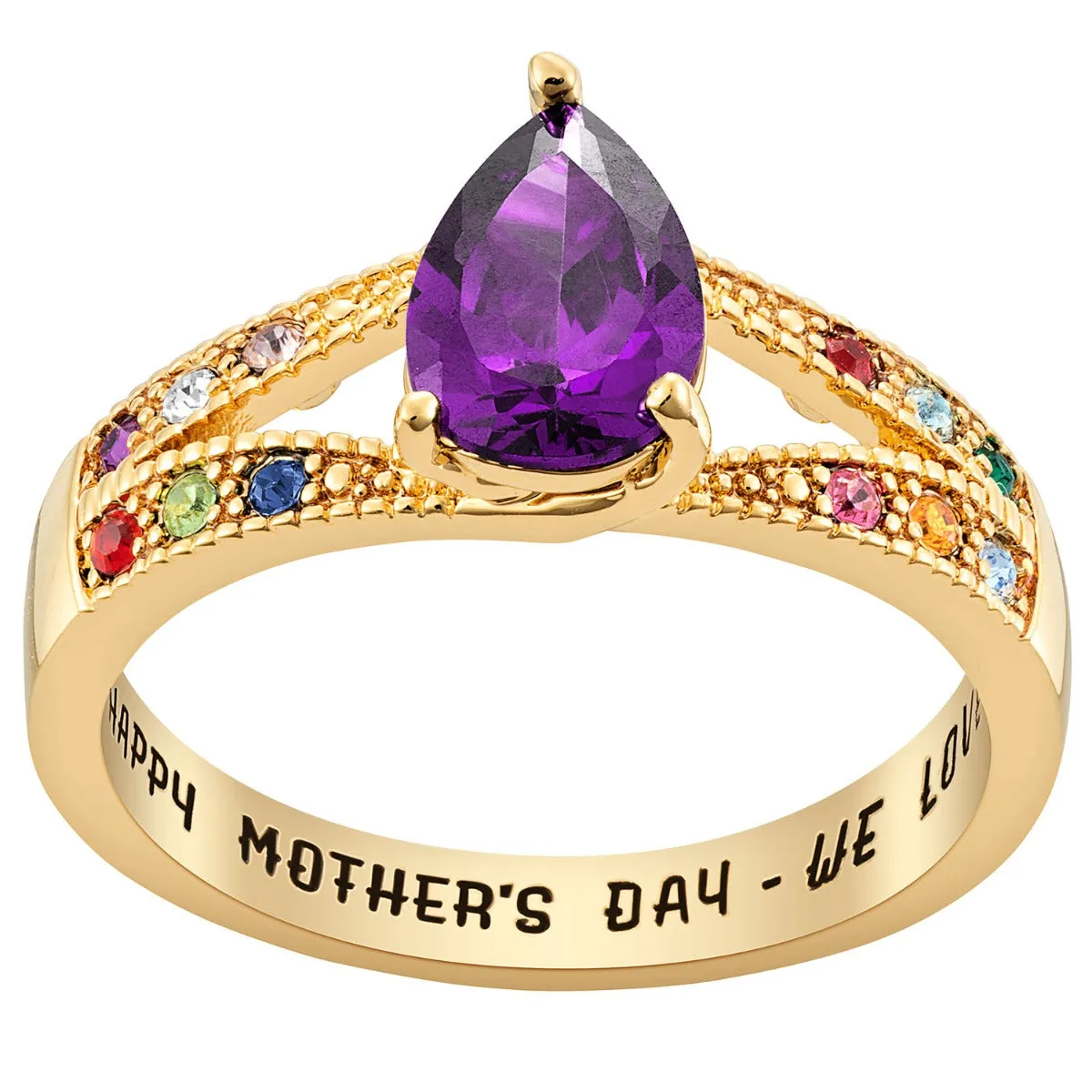 14K Gold Plated Mother/ Grandmother's Pear Family Birthstone Ring sold by Limoges Jewelry