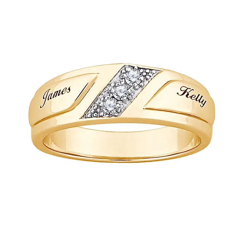 14K Gold over Sterling Wide CZ Wedding Name Band sold by Limoges Jewelry