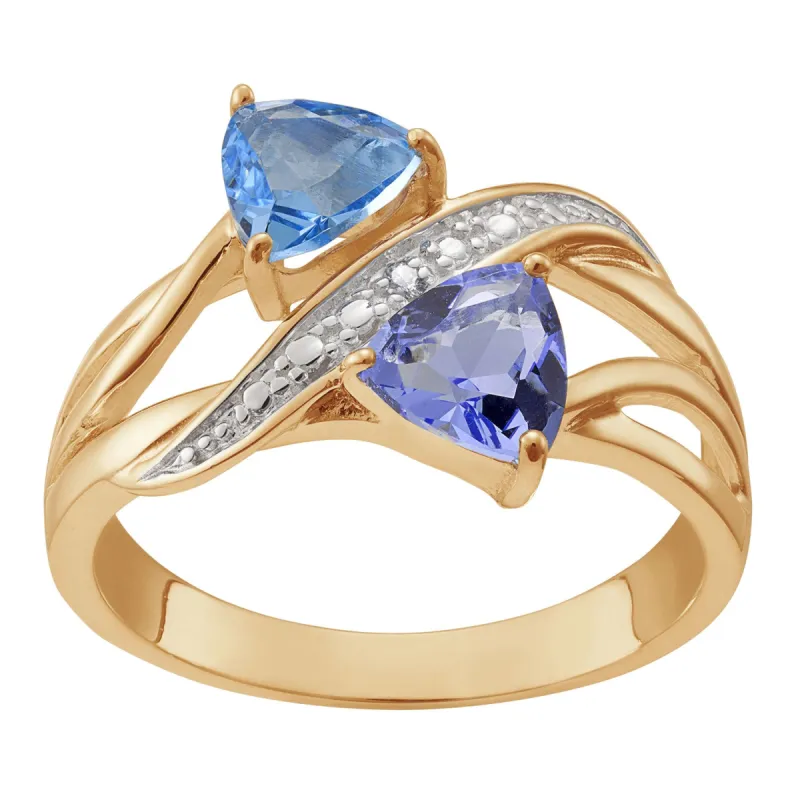 14K Gold over Sterling Couples Trillion-cut Birthstone Ring with Diamond made by Limoges Jewelry