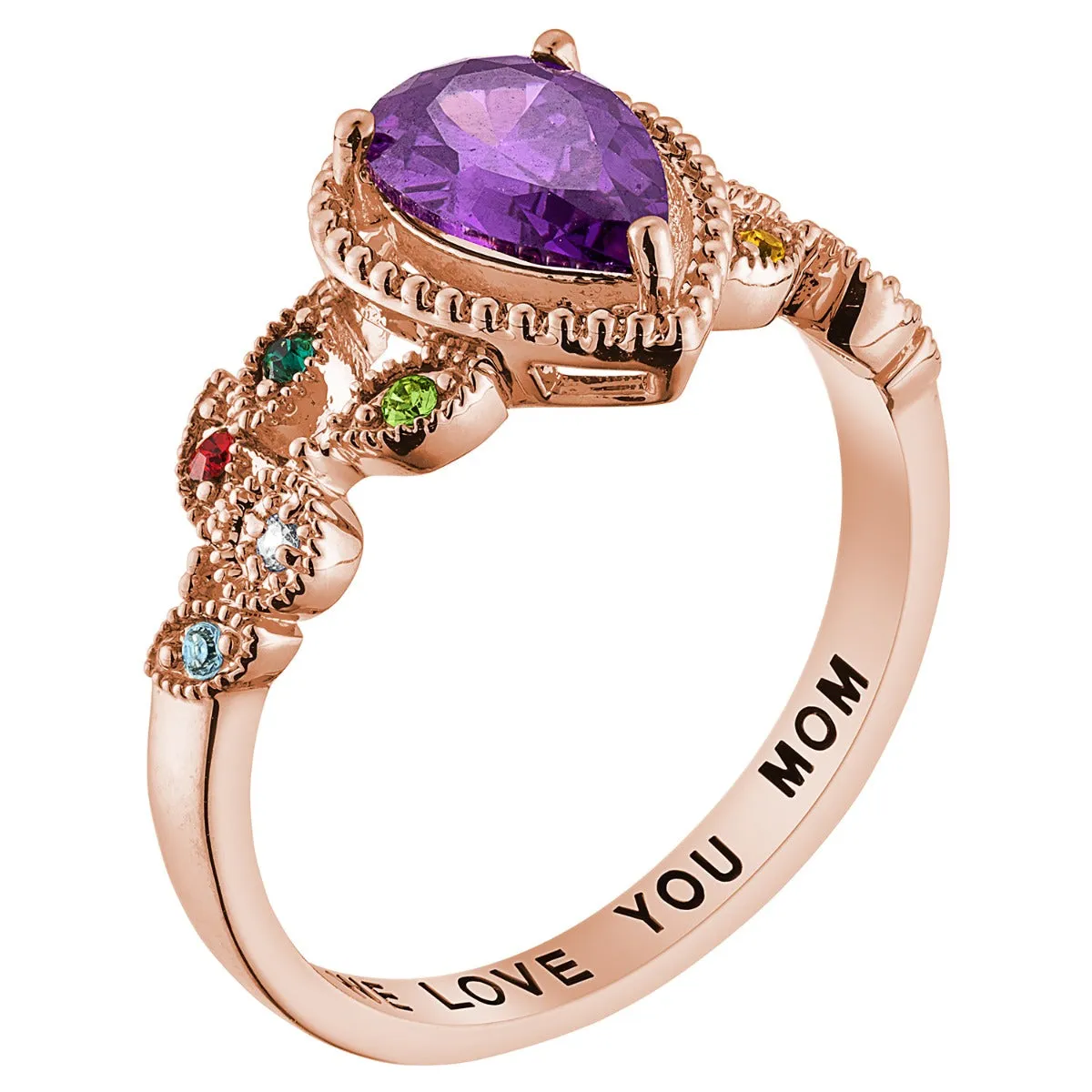 14K Rose Gold Plated Mother's Pear Family Birthstone Ring sold by Limoges Jewelry product image thumbnail 2