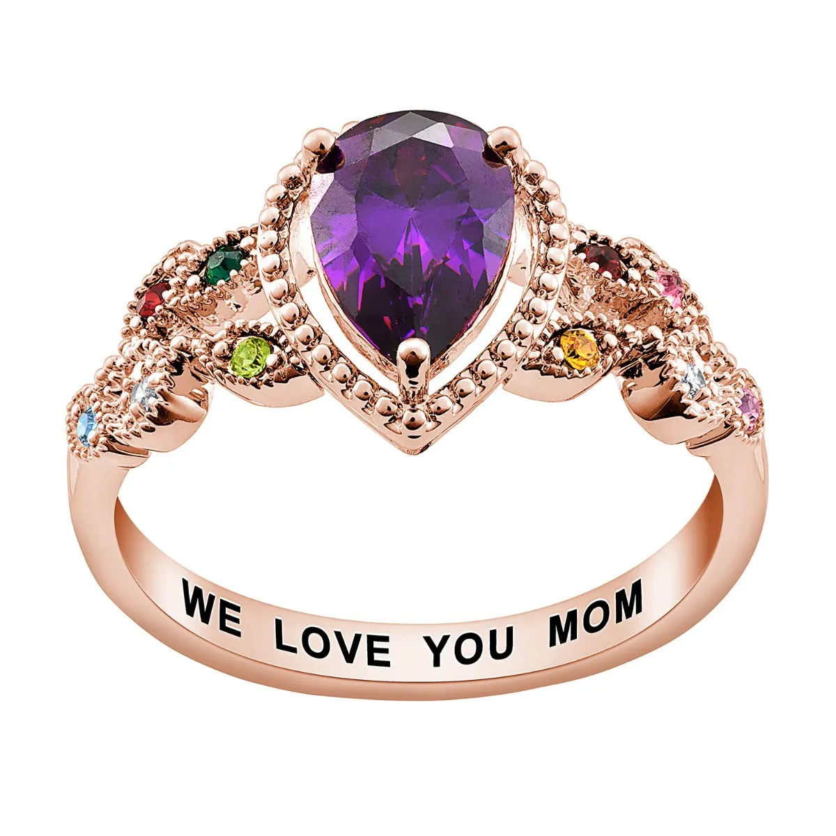 14K Rose Gold Plated Mother's Pear Family Birthstone Ring sold by Limoges Jewelry