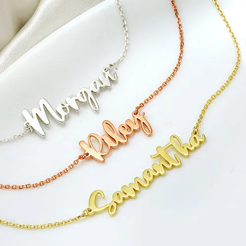 Sterling Silver Handwritten Name Plaque Necklace sold by Limoges Jewelry