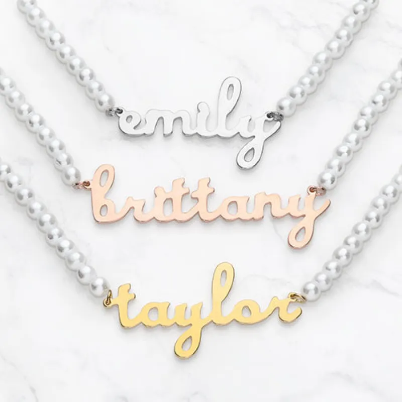 Lowercase Script Name Glass Pearl Necklace sold by Limoges Jewelry
