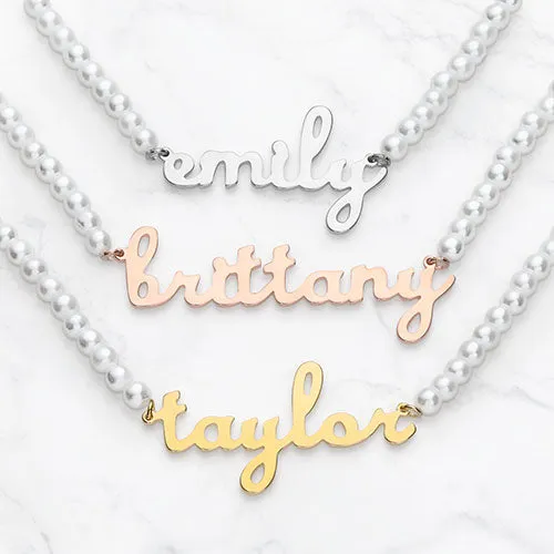 Lowercase Script Name Glass Pearl Necklace sold by Limoges Jewelry