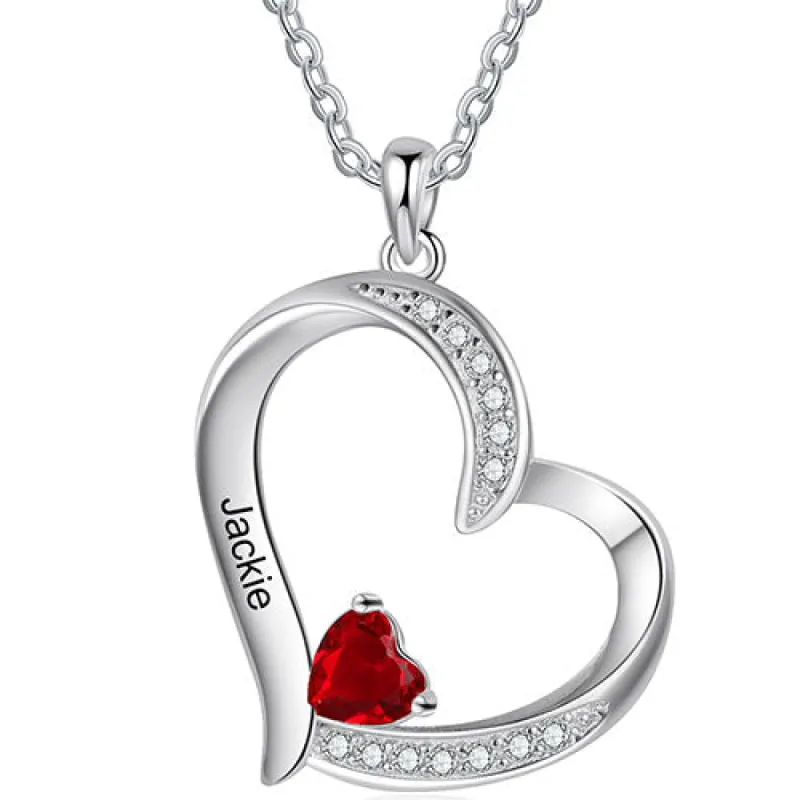 Silver Plated Engraved Birthstone CZ Open Heart Necklace sold by Limoges Jewelry