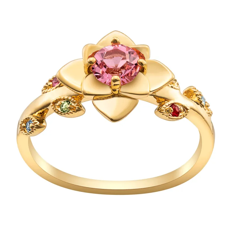 14K Gold Plated Family Flower and Leaves Birthstone Ring sold by Limoges Jewelry
