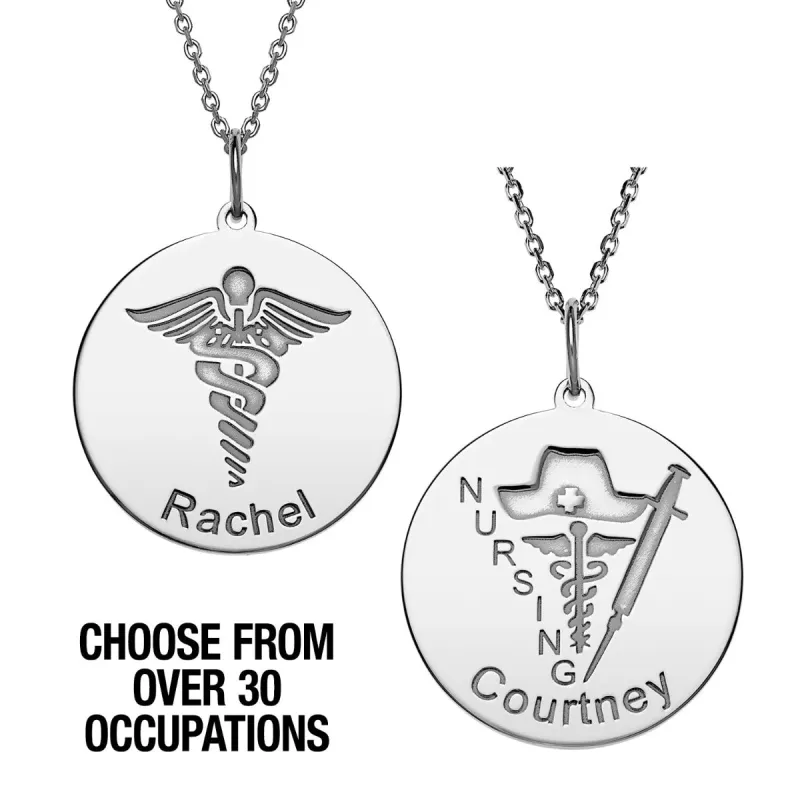 Sterling Silver Engraved Name Occupation Disc Necklace sold by Limoges Jewelry