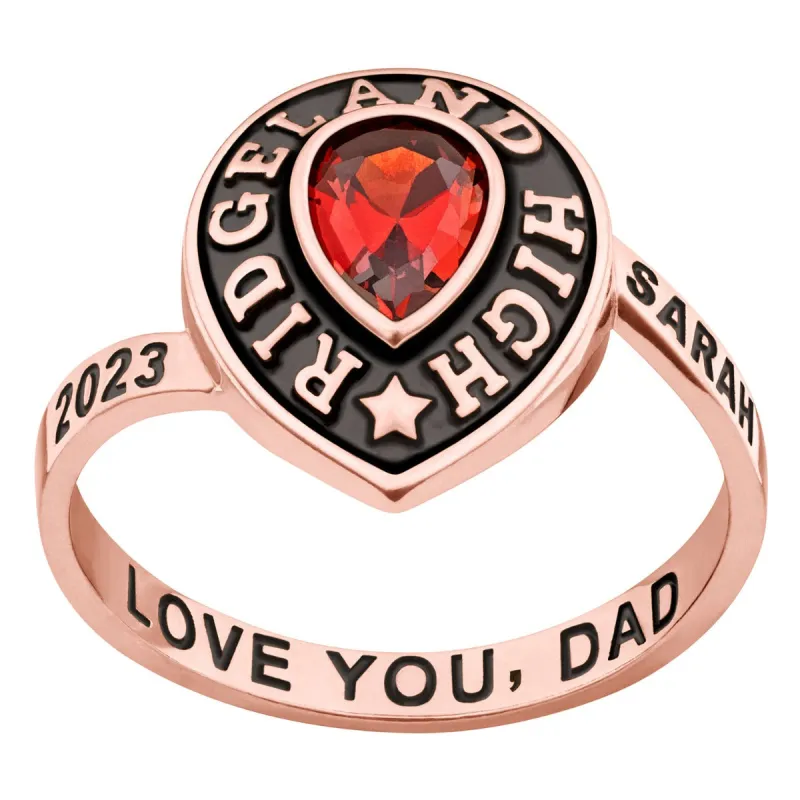 Ladies' Rose Yellow Celebrium Pear Birthstone Class Ring sold by Limoges Jewelry