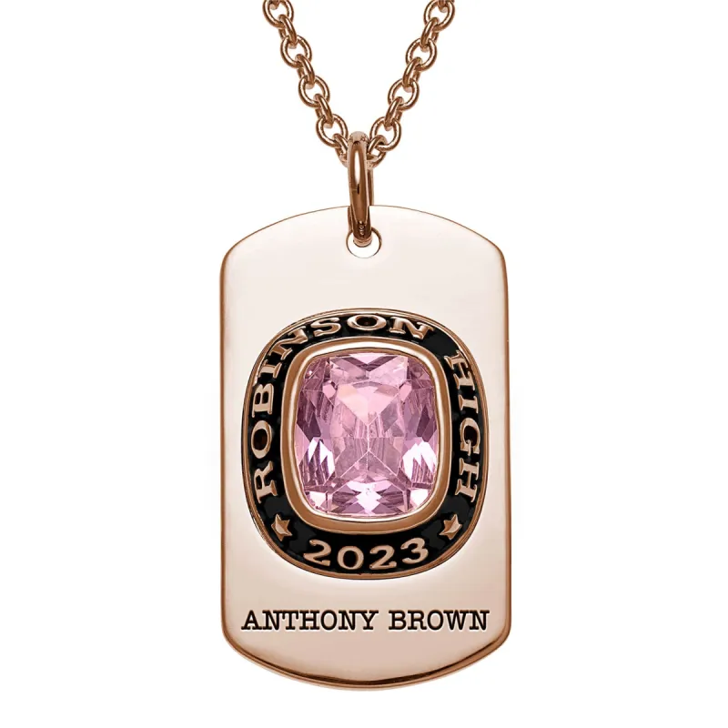 Men's Rose Gold CELEBRIUM  Personalized Cushion Cut Birthstone Graduation Dog Tag Necklace sold by Limoges Jewelry