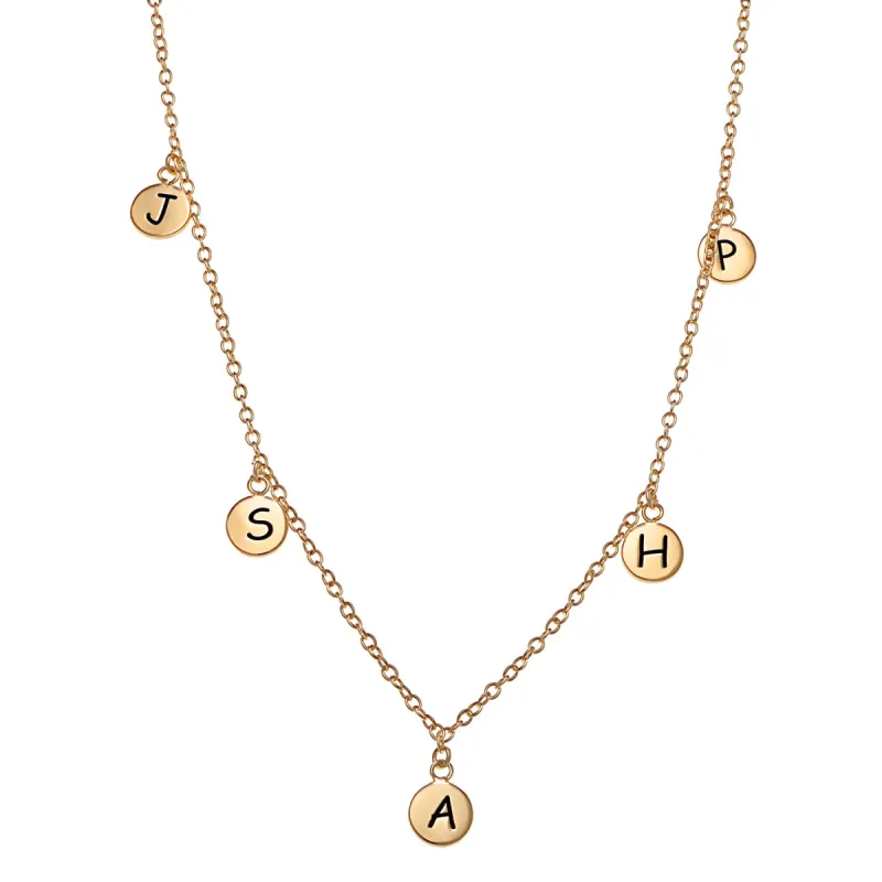 14K Gold over Sterling Family Engraved Initial Disc Necklace sold by Limoges Jewelry
