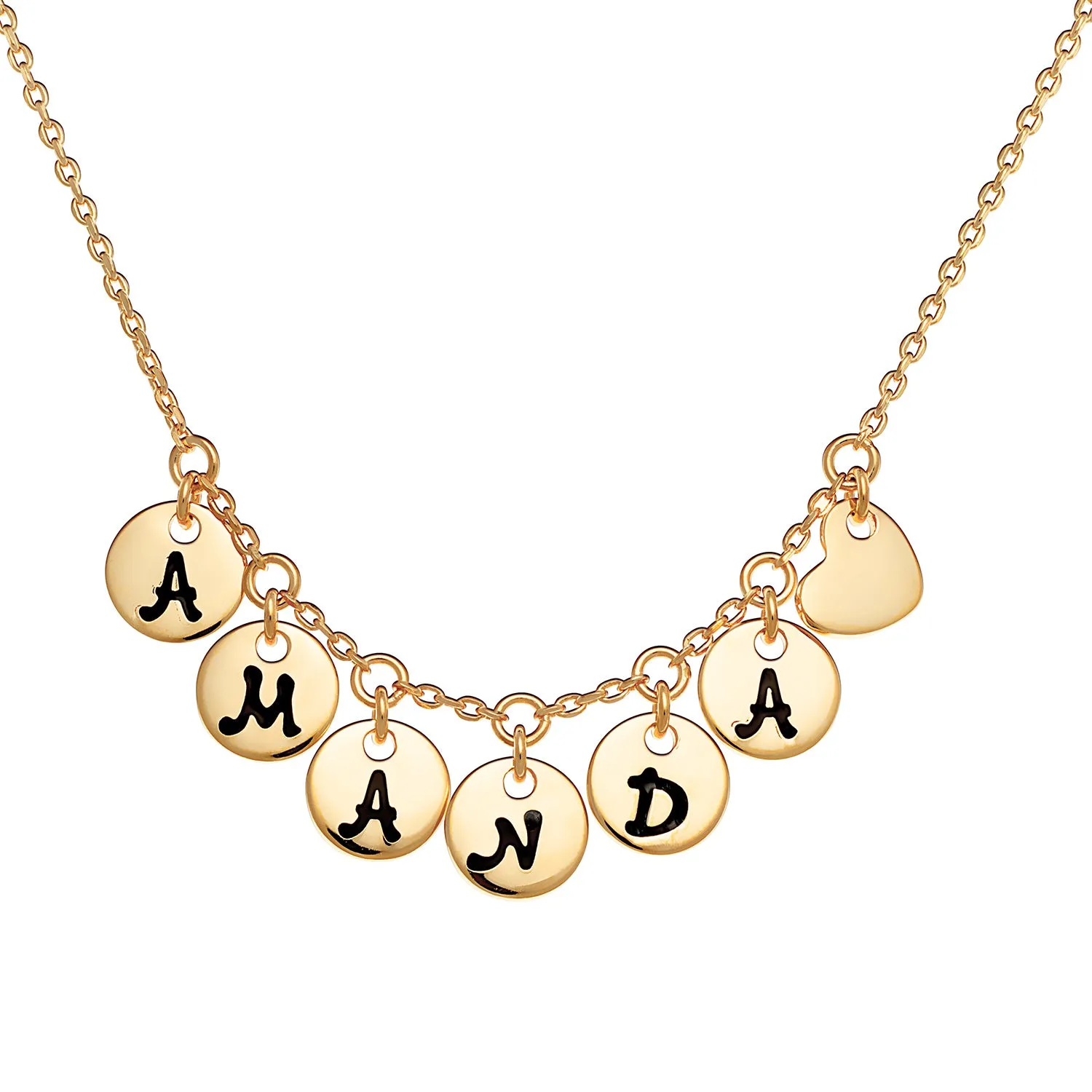 14K Gold over Sterling Disc Name with Heart Charm Necklace sold by Limoges Jewelry