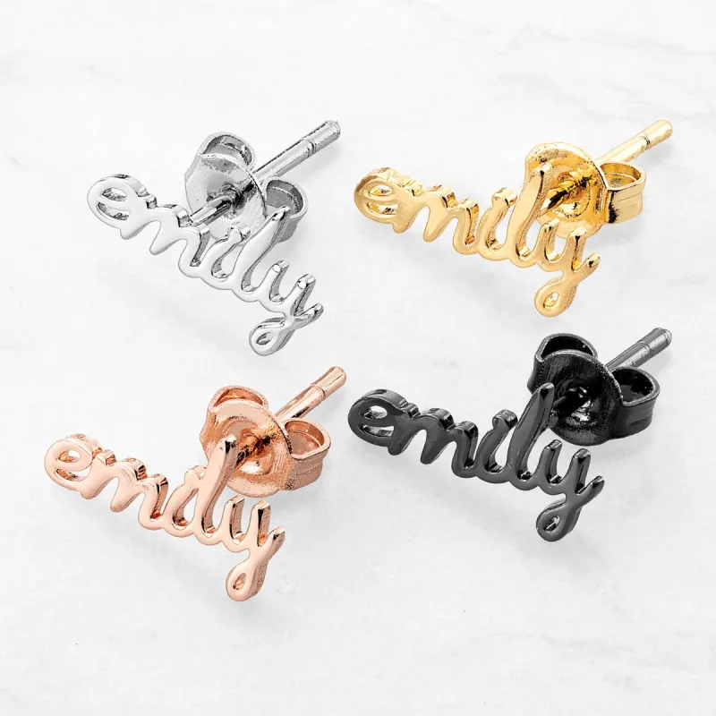 Stainless Steel Lowercase Script Name Crawler Earrings sold by Limoges Jewelry