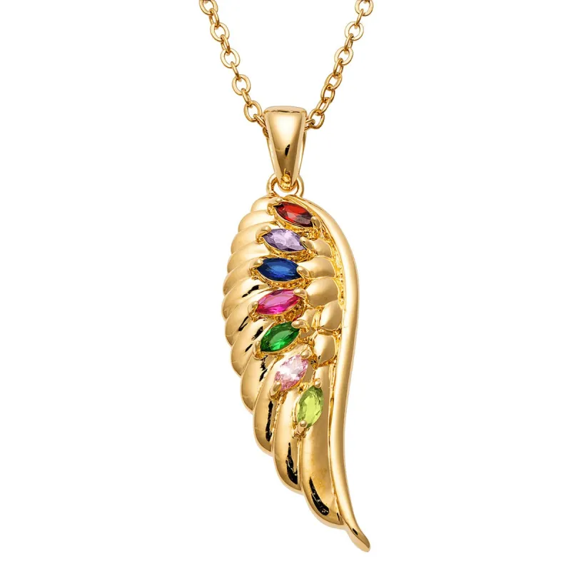 14K Gold Plated Family Birthstone Angel Wing Necklace sold by Limoges Jewelry