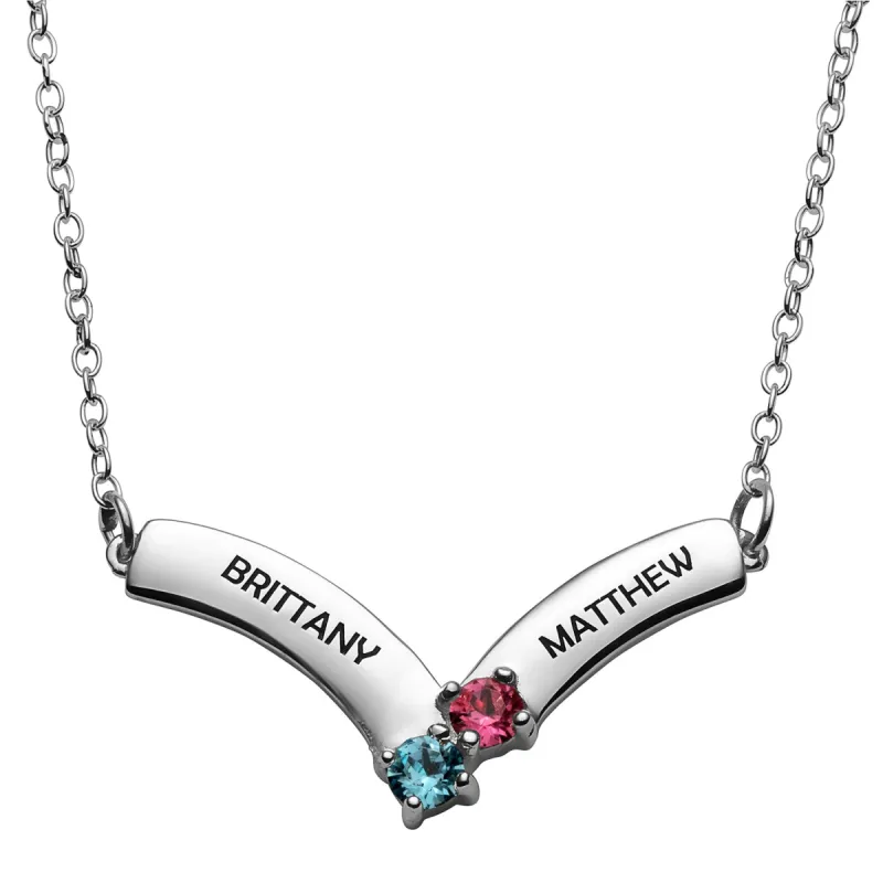 Sterling Silver Engraved Names and Birthstone Necklace sold by Limoges Jewelry