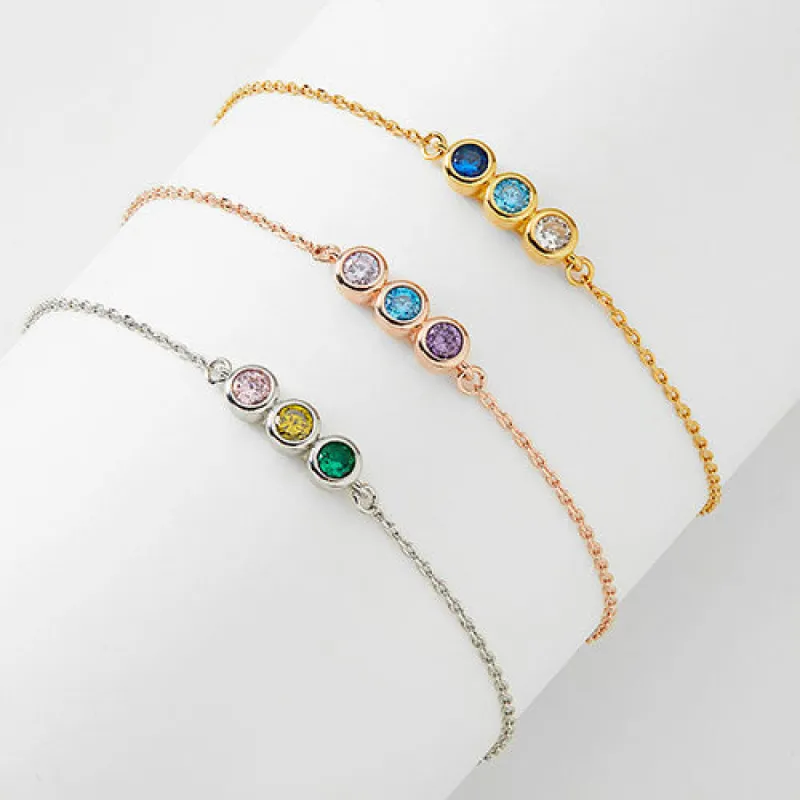 Silver Plated Petite Three Birthstone Bracelet sold by Limoges Jewelry