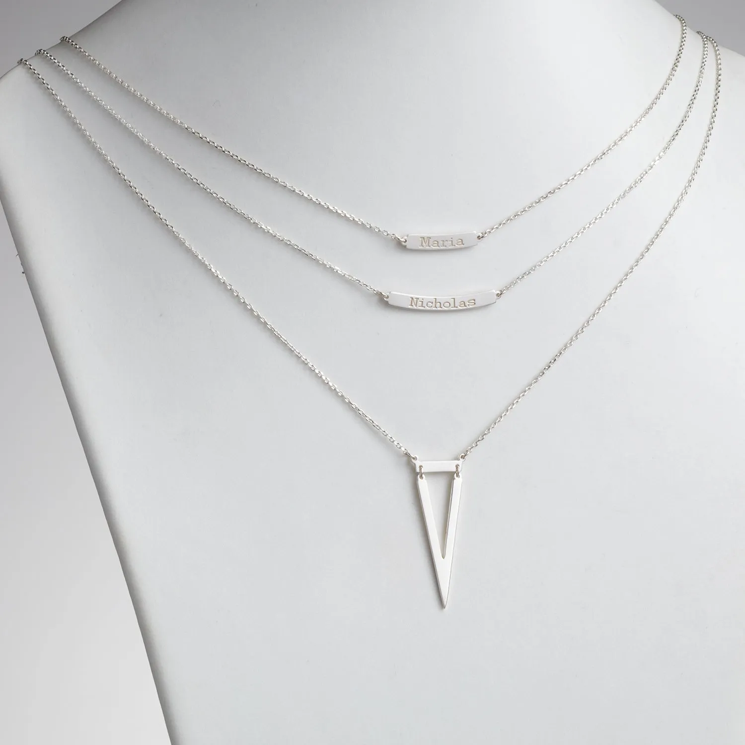 Sterling Silver Double Name Layered Necklace with Triangle sold by Limoges Jewelry product image thumbnail 2
