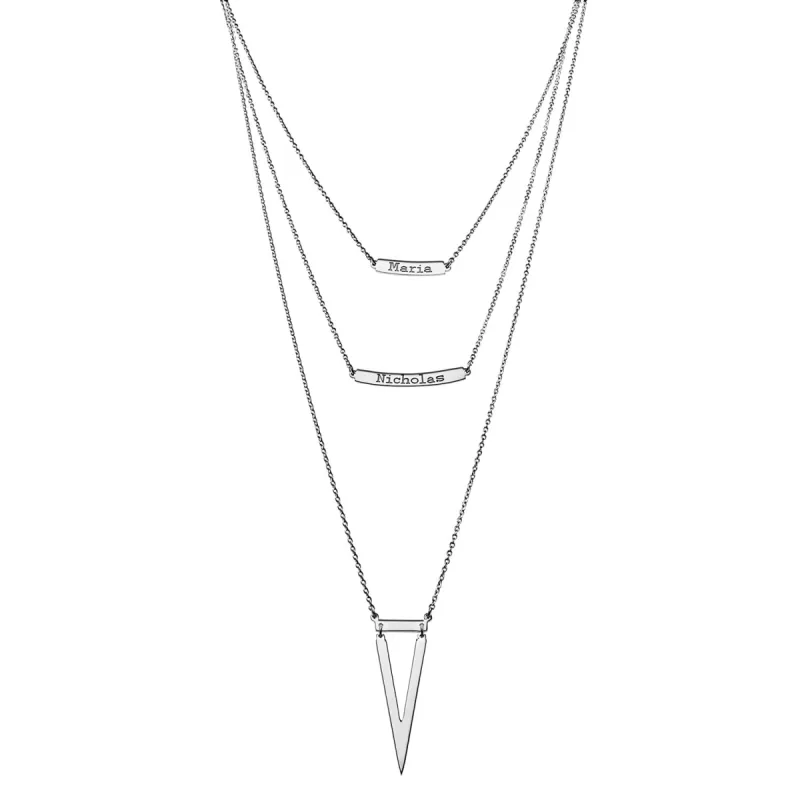 Sterling Silver Double Name Layered Necklace with Triangle sold by Limoges Jewelry