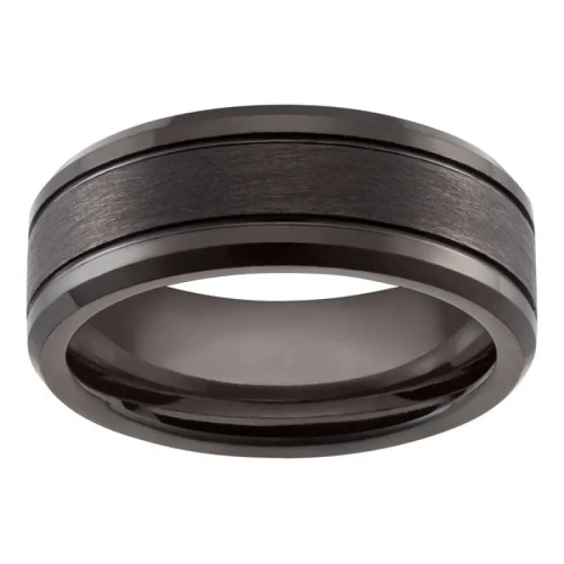 Men's Tungsten Black Polished and Satin Finish Band Ring sold by Limoges Jewelry