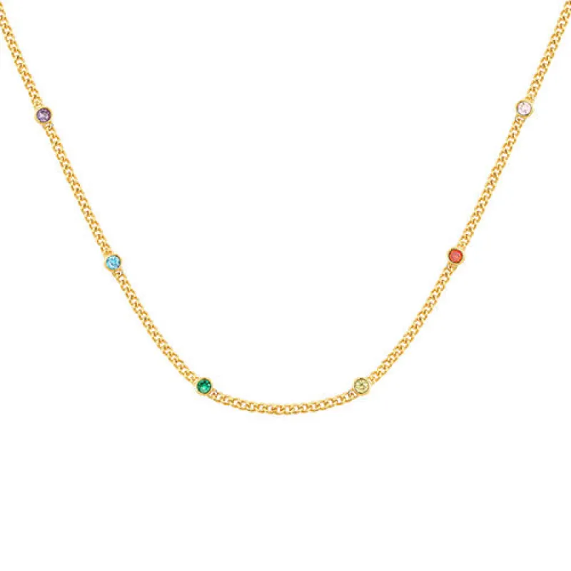 14K Gold Plated Curb Chain with Birthstone Stations Necklace -  2 to 6 stones sold by Limoges Jewelry