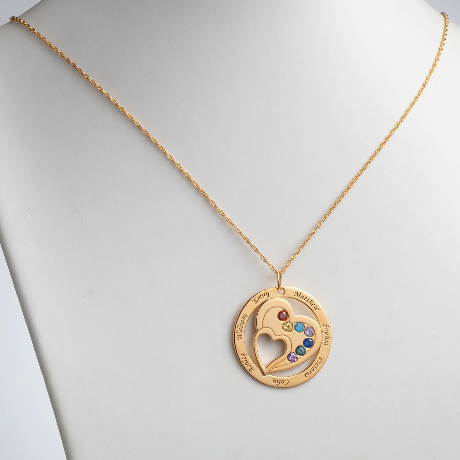 14K Gold over Sterling Engraved Family Name and Birthstone Necklace sold by Limoges Jewelry product image thumbnail 2