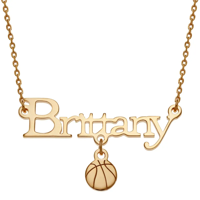 14K Gold over Sterling Name with Basketball Charm Necklace sold by Limoges Jewelry