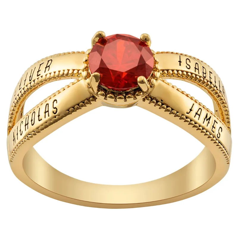 14K Gold Plated Mother's Round Birthstone Family Name Ring sold by Limoges Jewelry