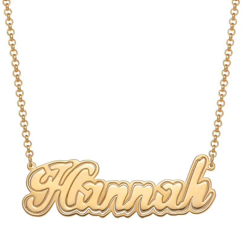 14K Gold over Sterling Name with Outline Necklace sold by Limoges Jewelry
