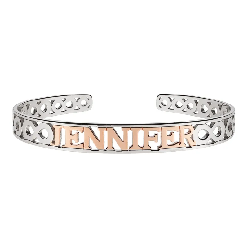 Sterling Silver And 14K Rose Gold Plated Name Bangle sold by Limoges Jewelry