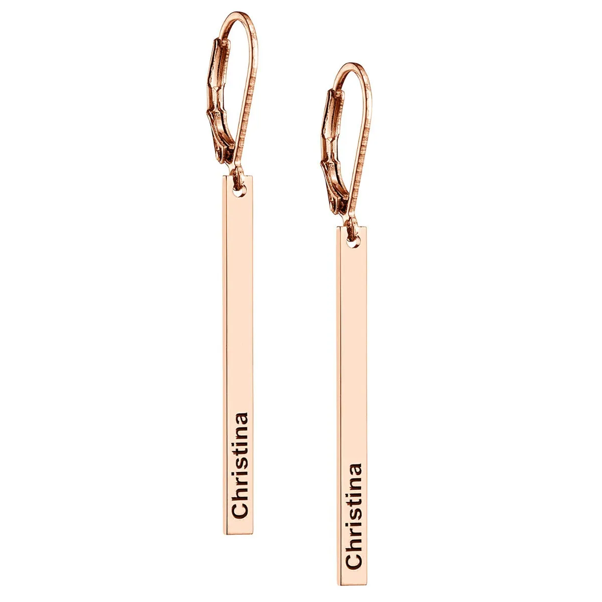 14K Rose Gold Plated English Name Vertical Bar Leverback Earrings sold by Limoges Jewelry
