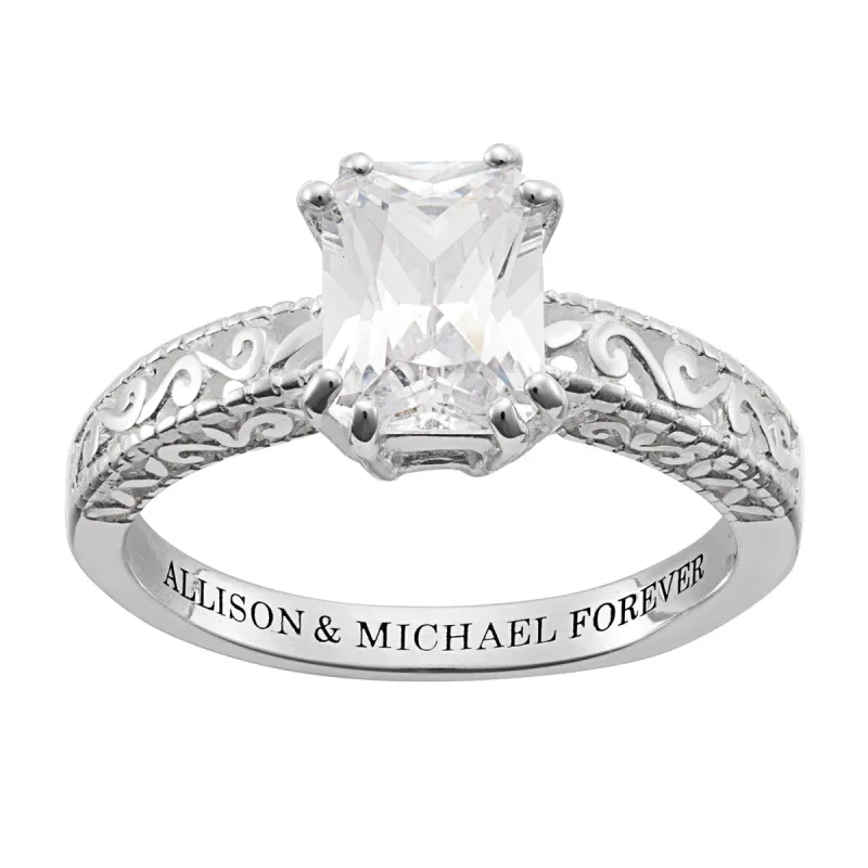 Sterling Silver Couple's Engraved Filigree Engagement Ring sold by Limoges Jewelry