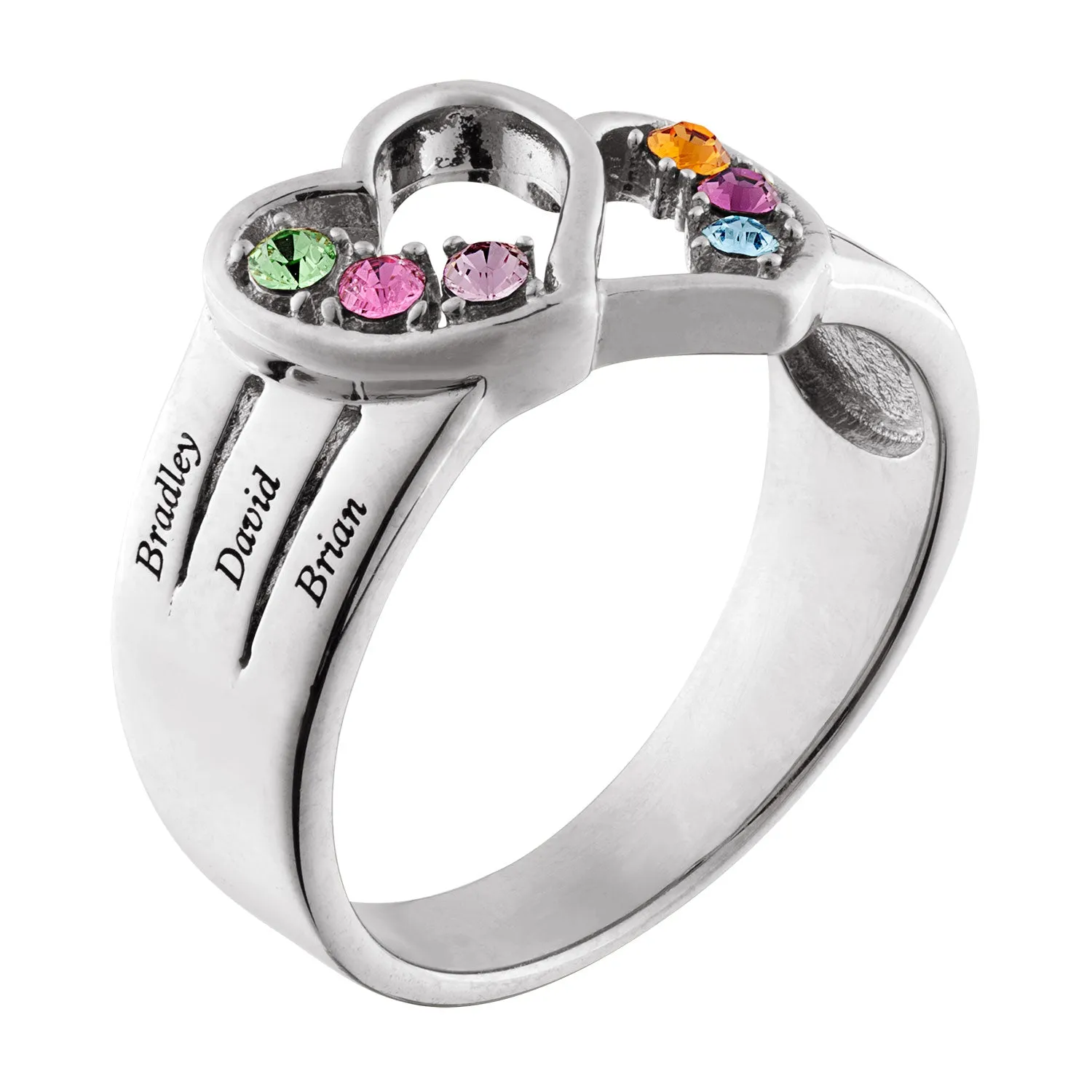 Sterling Silver Personalized Name & Birthstone Double Heart Ring sold by Limoges Jewelry product image thumbnail 2