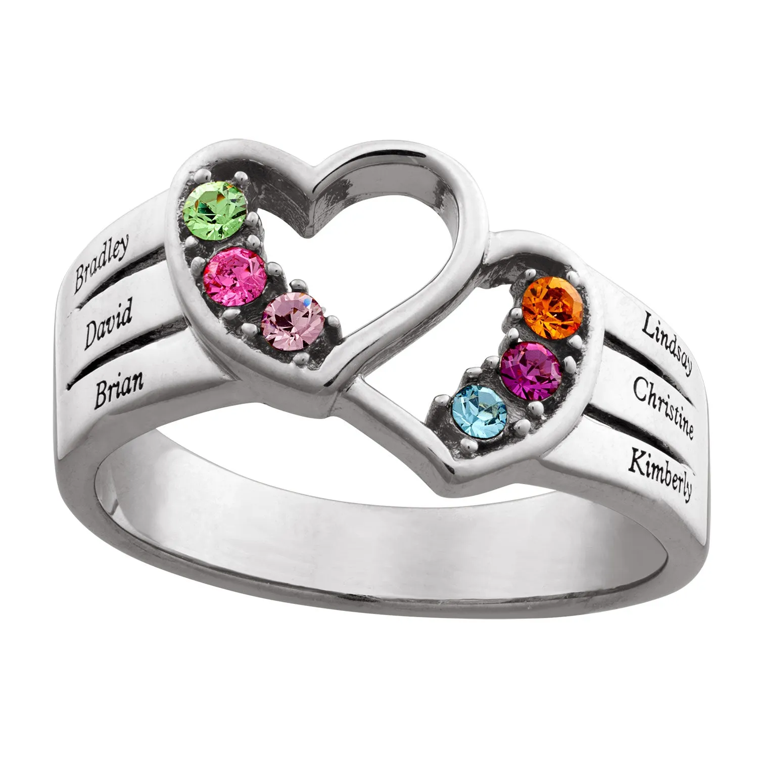 Sterling Silver Personalized Name & Birthstone Double Heart Ring sold by Limoges Jewelry