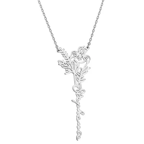 Sterling Silver Vertical Script Name with Birthmonth Flower Necklace sold by Limoges Jewelry product image thumbnail 2