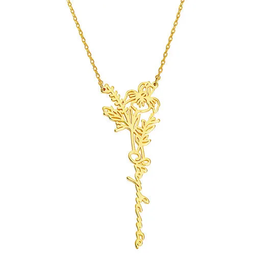 Sterling Silver Vertical Script Name with Birthmonth Flower Necklace sold by Limoges Jewelry product image thumbnail 4