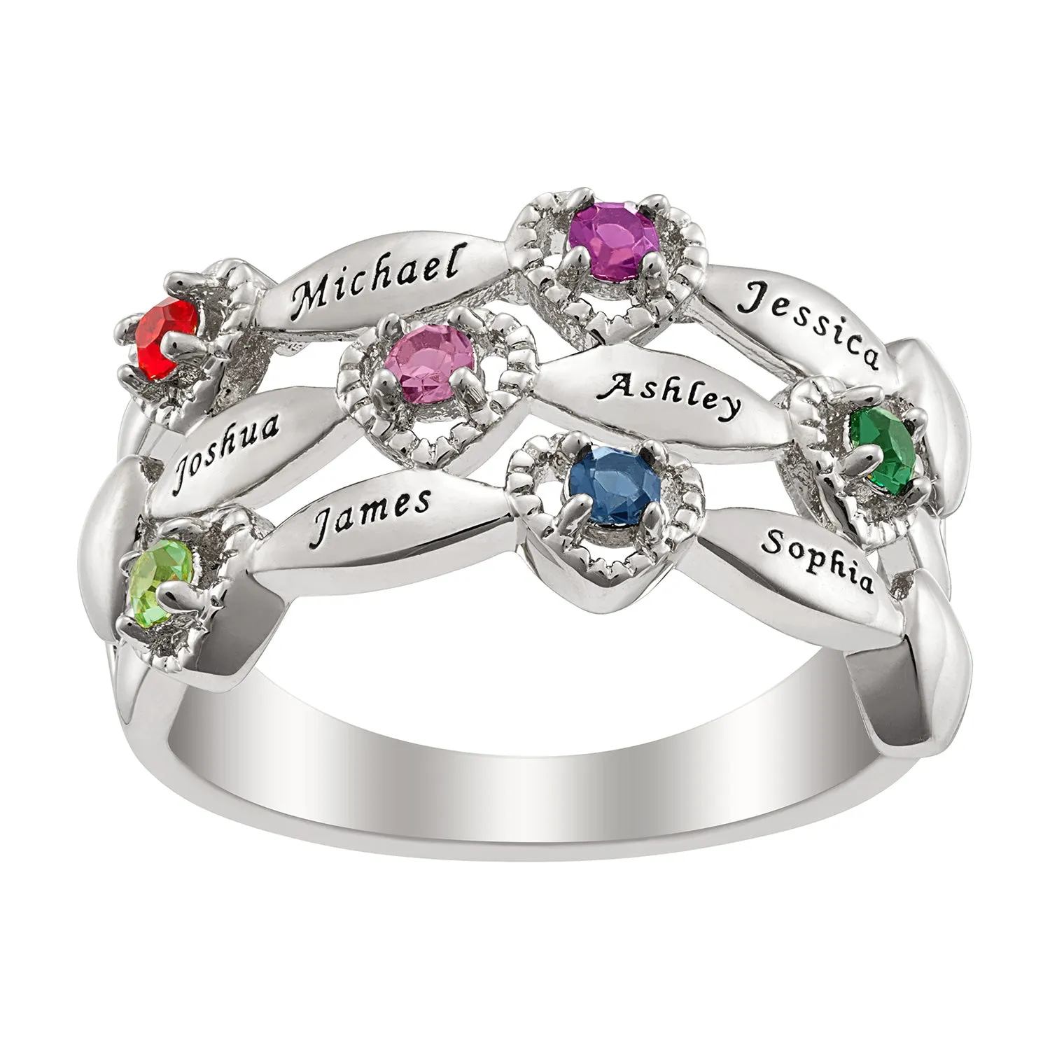 Sterling Silver Family Name and Birthstone Ring sold by Limoges Jewelry