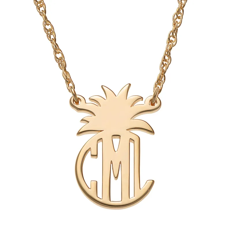 14K Gold over Sterling Circle Monogram with Pineapple Top Necklace sold by Limoges Jewelry