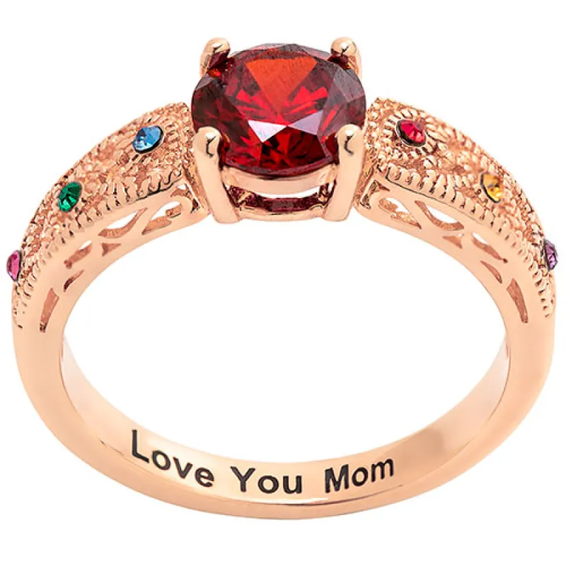 14K Rose Gold Plated Filigree Family Birthstone Ring sold by Limoges Jewelry