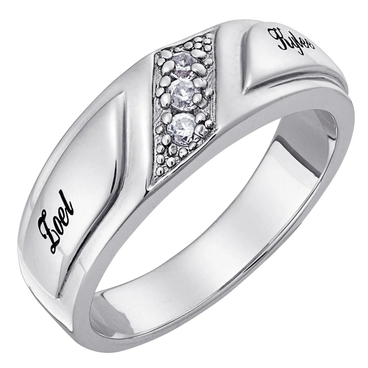 Platinum Plated Sterling Silver Wide CZ Wedding Name Band sold by Limoges Jewelry product image thumbnail 2