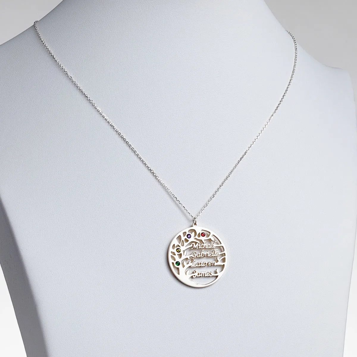 Silver Plated Name and Birthstone Family Tree Necklace sold by Limoges Jewelry product image thumbnail 2