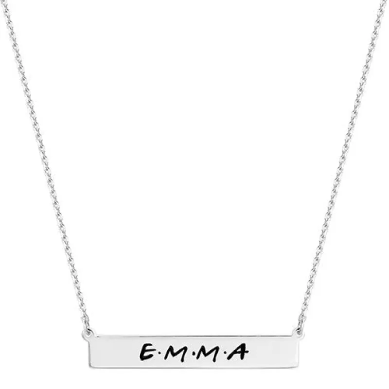 Sterling Silver Engraved Modern Name Bar Necklace sold by Limoges Jewelry