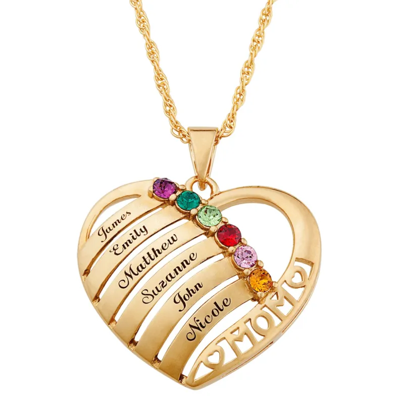 Engraved Heart Family Birthstone Necklace for Mom sold by Limoges Jewelry