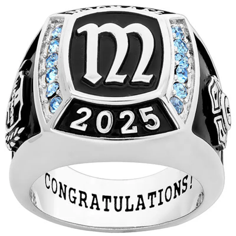 Men's Sterling Silver Initial Top Traditional Birthstone Square Class Ring sold by Limoges Jewelry
