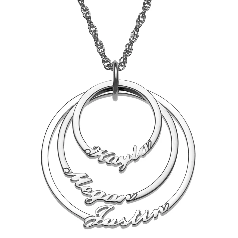 Sterling Silver Script Name with Circle Necklace - 3 Names sold by Limoges Jewelry