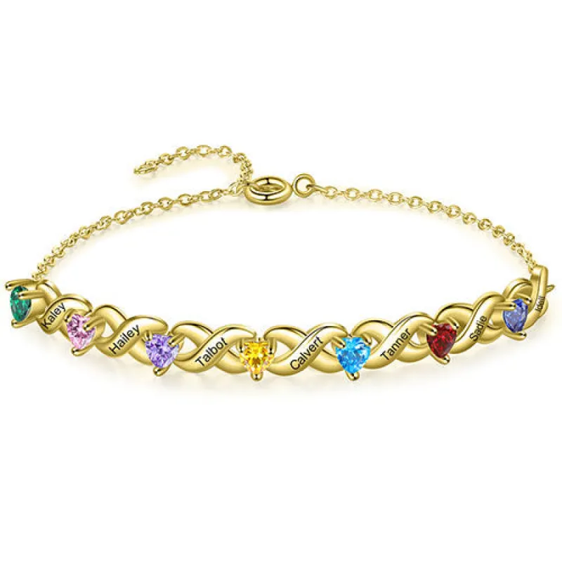 14K Gold Plated Engraved Heart Birthstone X Bracelet sold by Limoges Jewelry