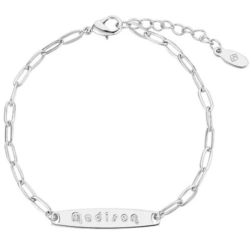 Sterling Silver Engraved Bar Paper Clip Chain Bracelet sold by Limoges Jewelry